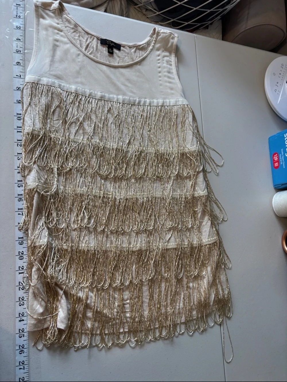 Cupio Fringe Long Tank Top Size Medium Southwestern Sheer Festival Rodeo Cowgirl - Picture 8 of 10
